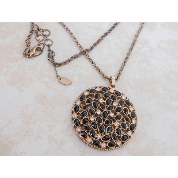 Vintage Amrita Singh Rhinestone Medallion Necklace , Twisted Rope - Picture 6 of 9